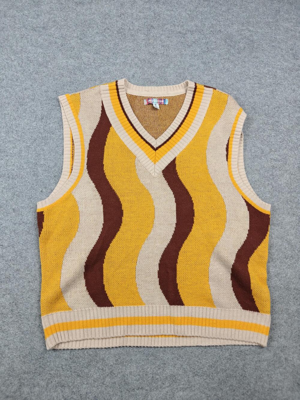 Urban Outfitters Sweater Vest Womens Medium Yellow Open-Knit V-Neck Striped